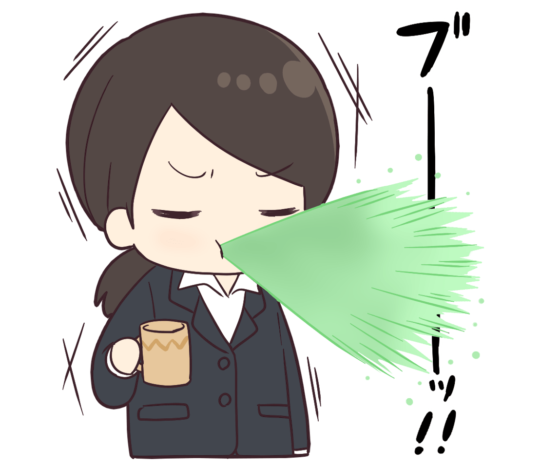社畜ちゃん。「お茶を吹く」 | フリーイラスト素材集 いらすとすきー